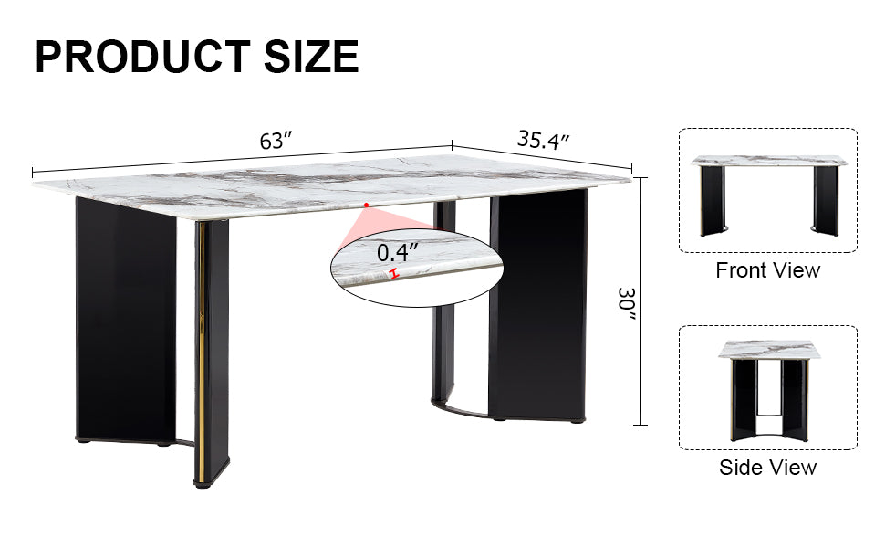 Dining Table with White Imitation Marble Tabletop and MDF Table Legs