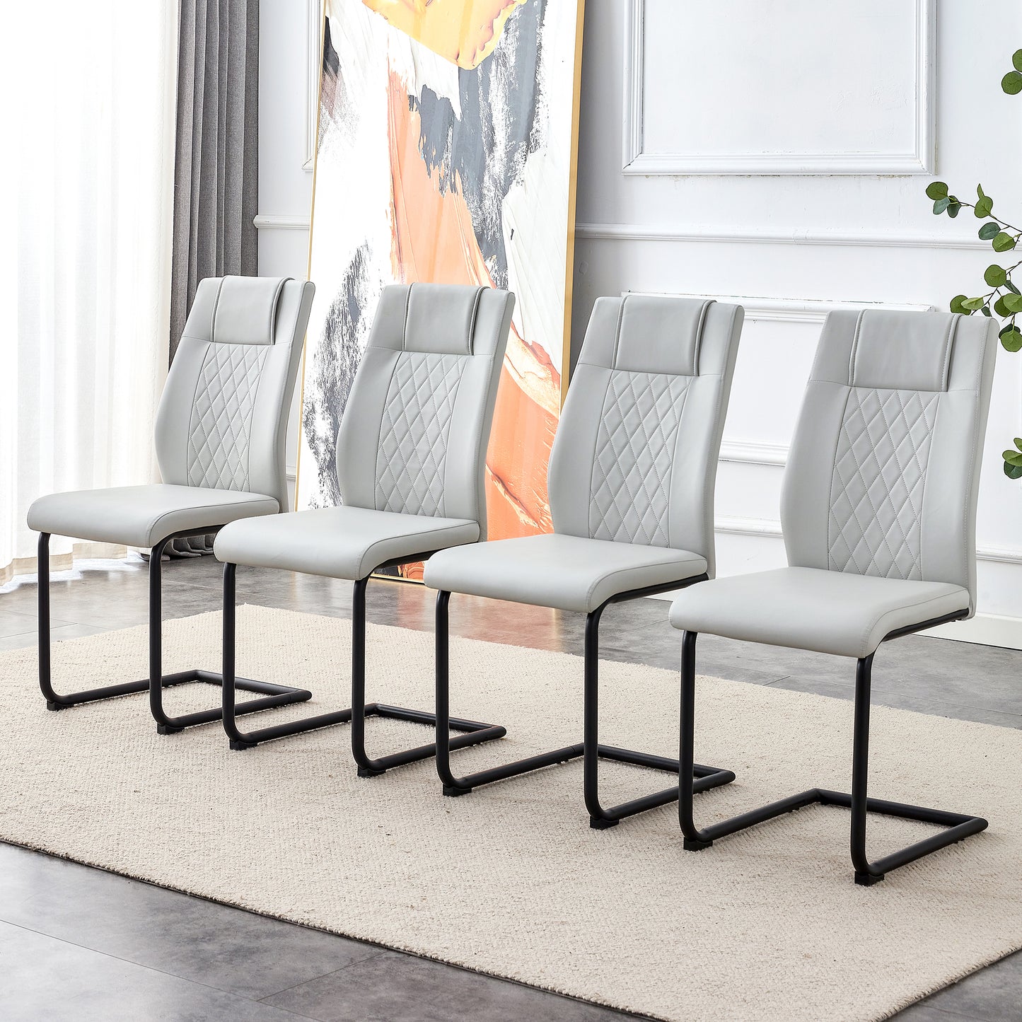 Modern Dining Chairs Set of 4 with Faux Leather Padded Seat