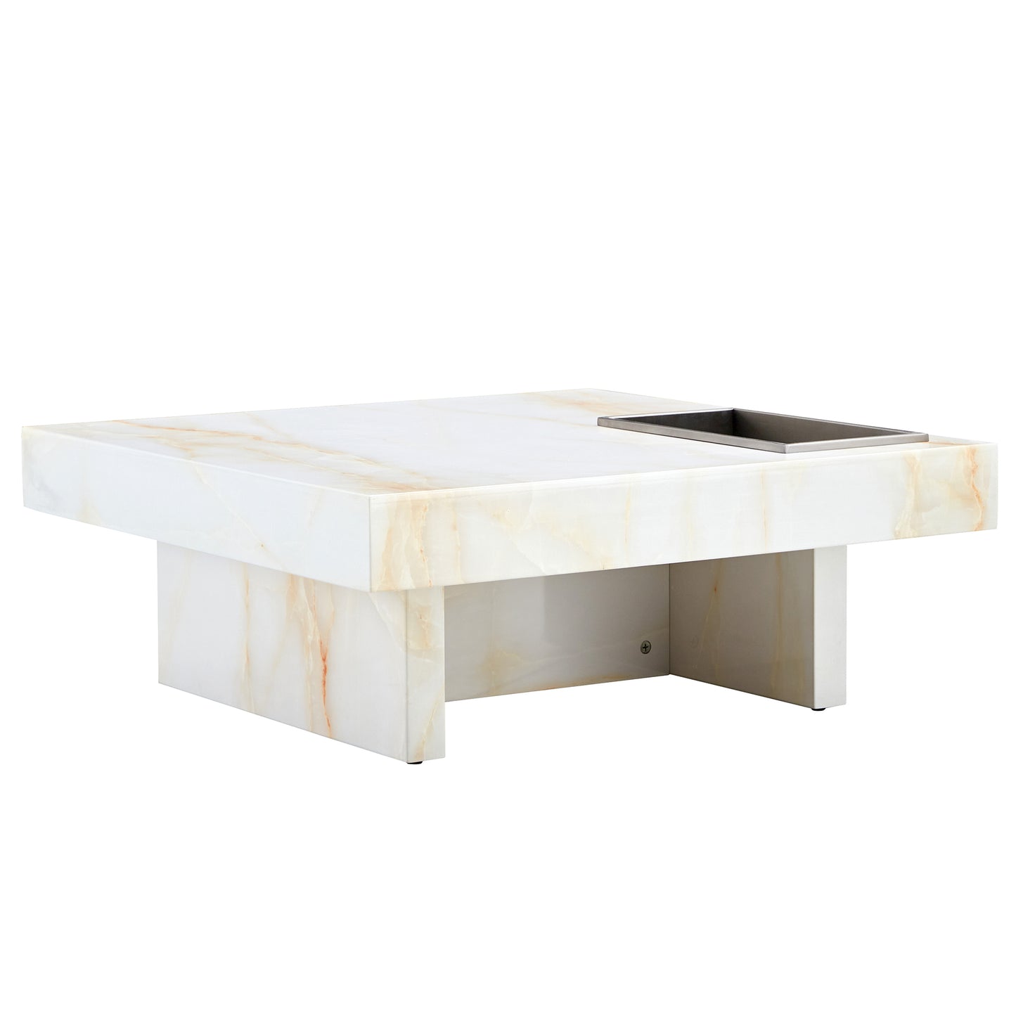 31.4" Faux Marble Coffee Table with Storage Function