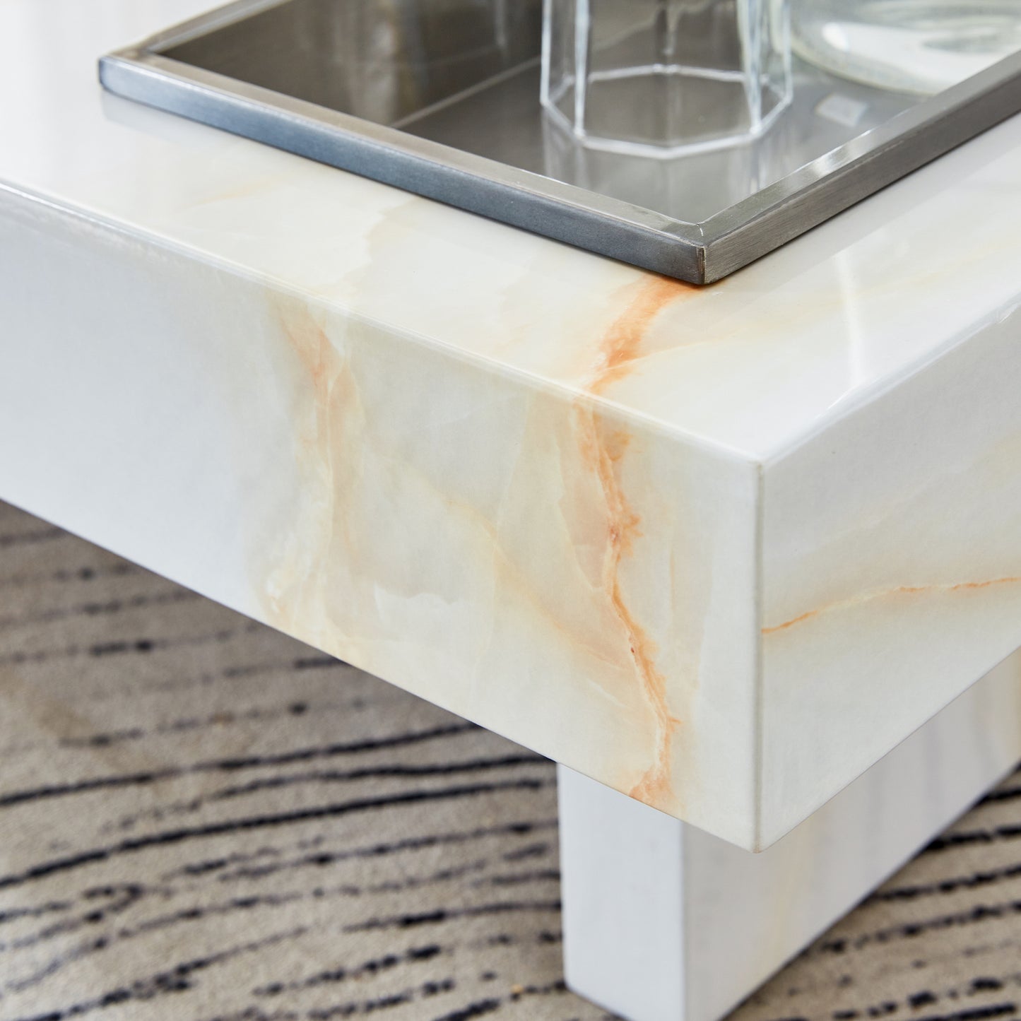 31.4" Faux Marble Coffee Table with Storage Function