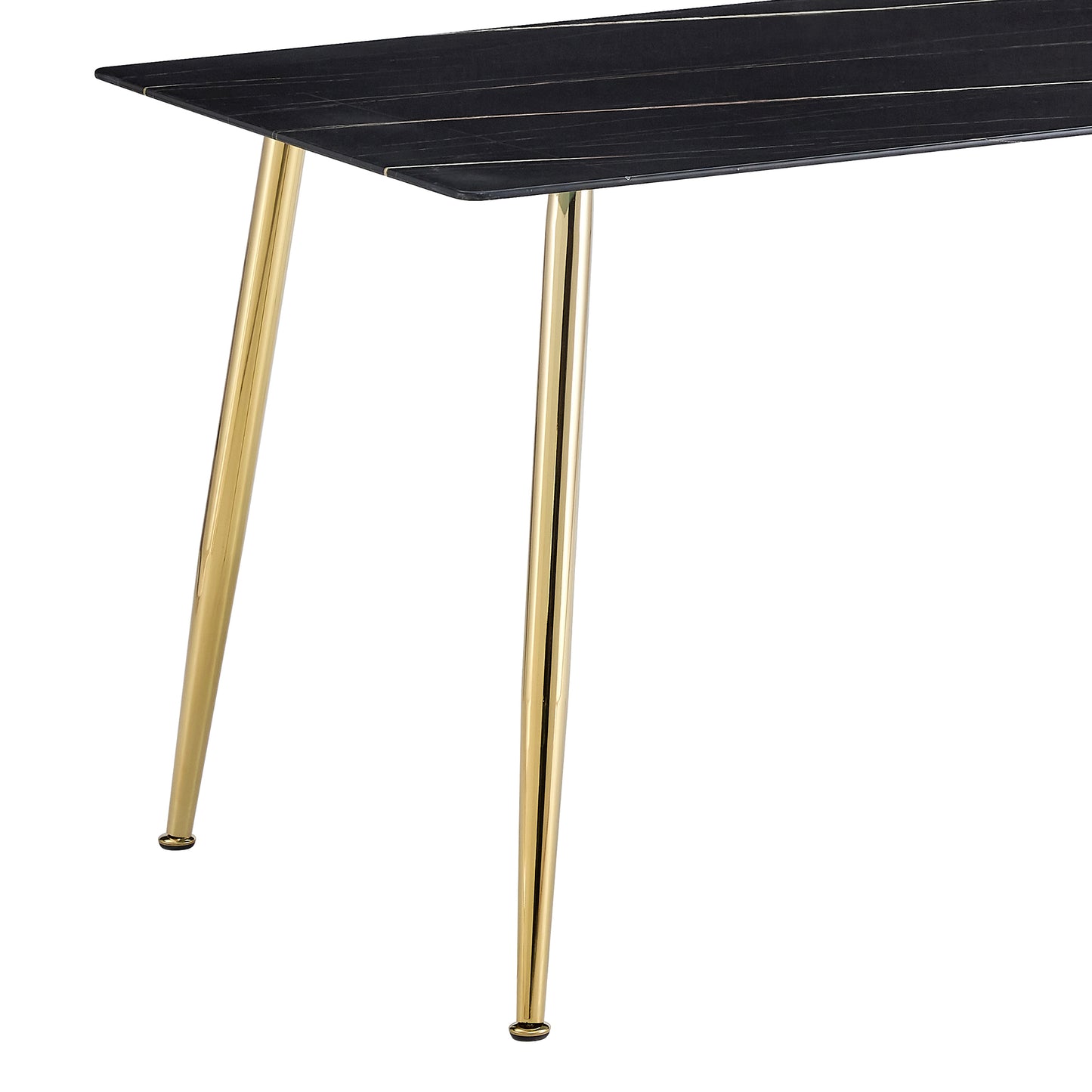 63" Faux Marble Dining Table for 6 with Polished Gold Pedestal Base