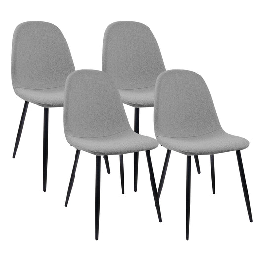 Dining Chairs Set of 4 with Linen Fabric Upholstered Seat and Black Metal Legs