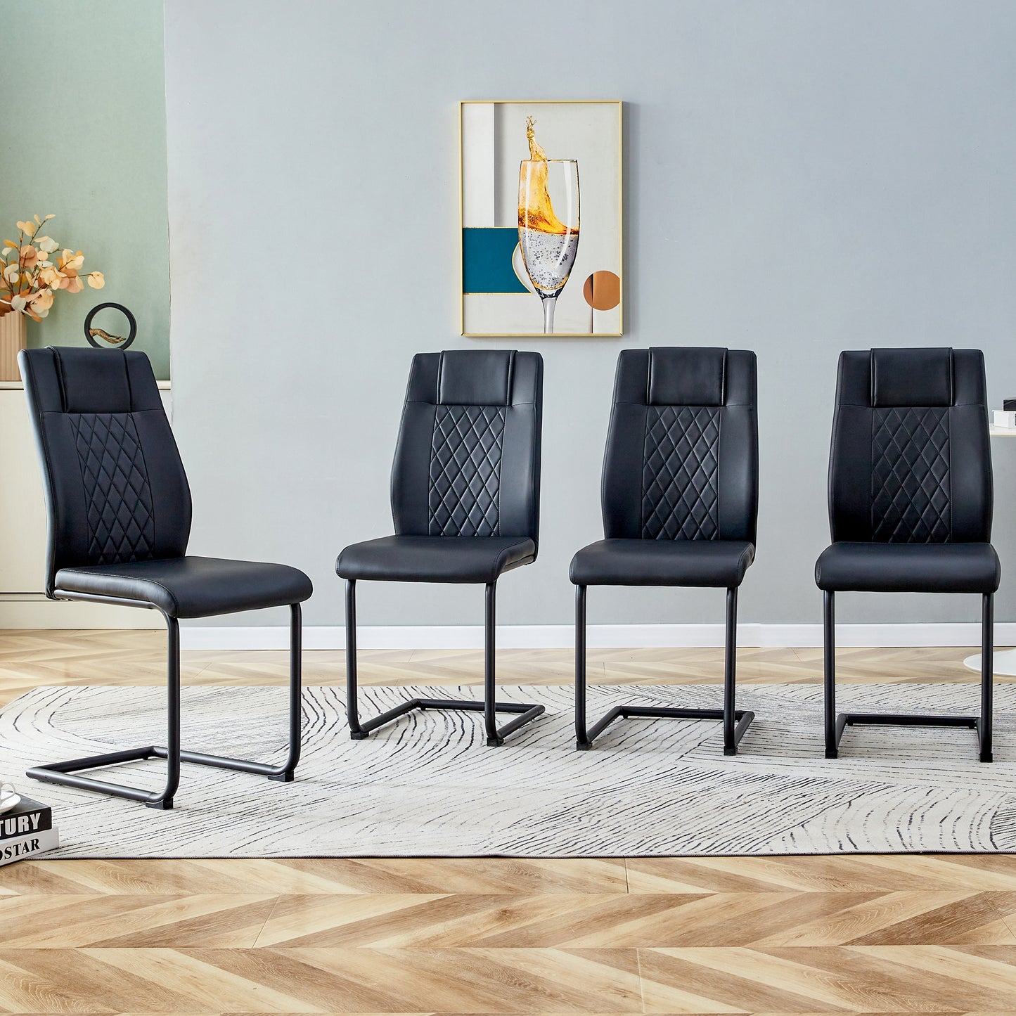 Modern Dining Chairs Set of 4 with Faux Leather Padded Seat