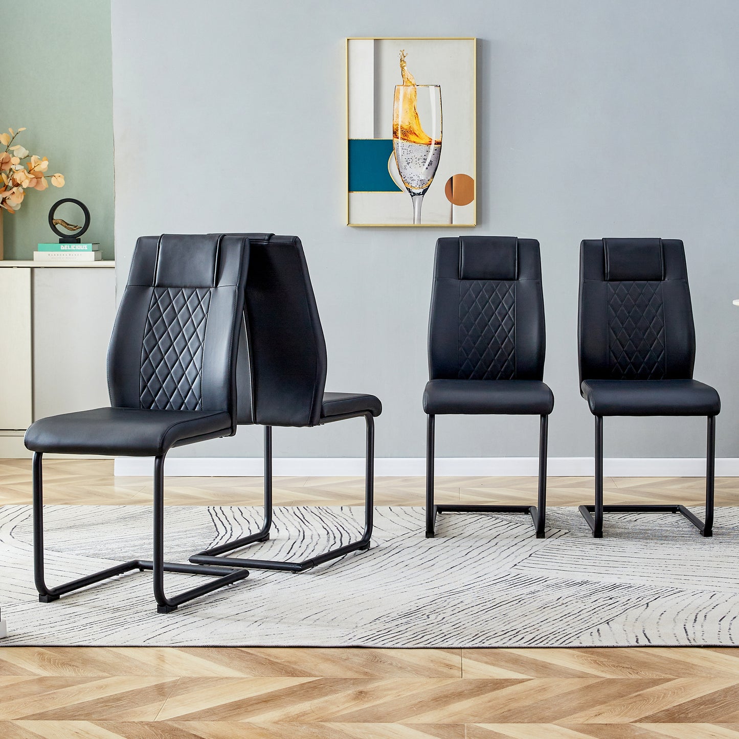 Modern Dining Chairs Set of 4 with Faux Leather Padded Seat