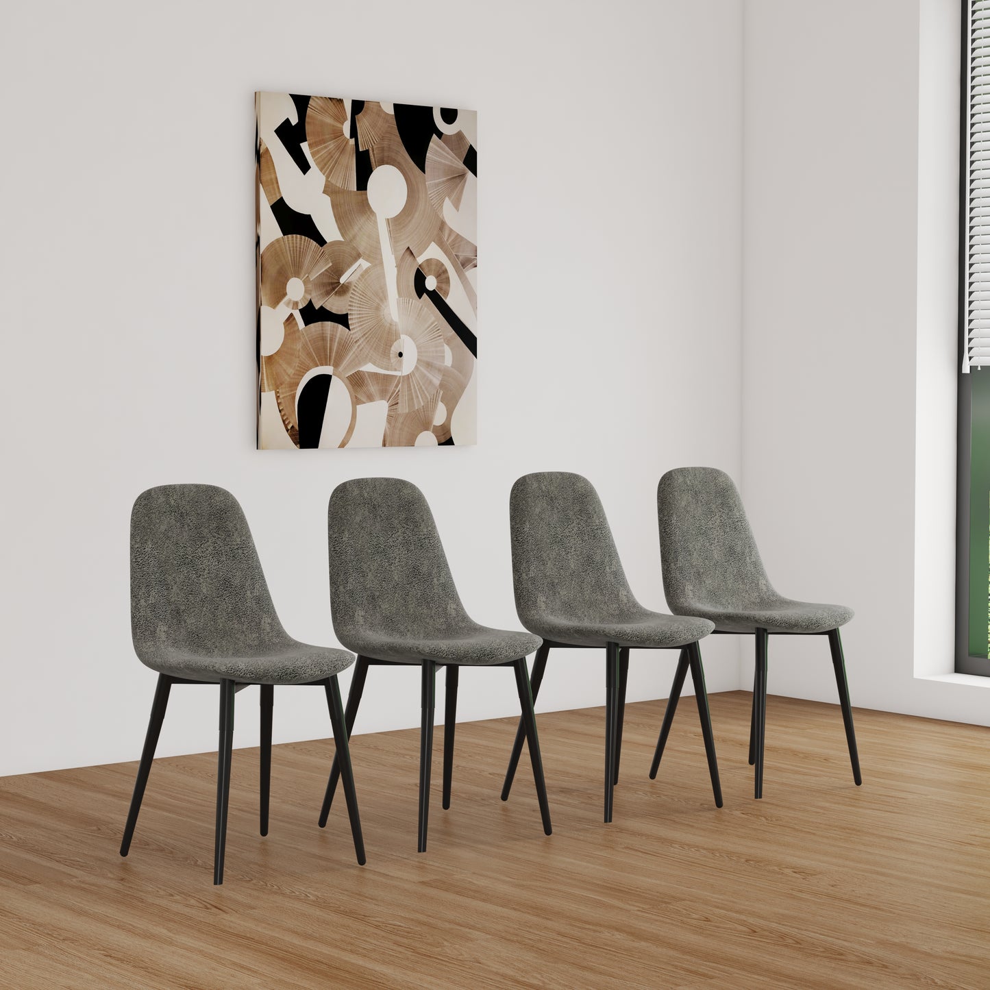 Dining Chairs Set of 4 with Linen Fabric Upholstered Seat and Black Metal Legs