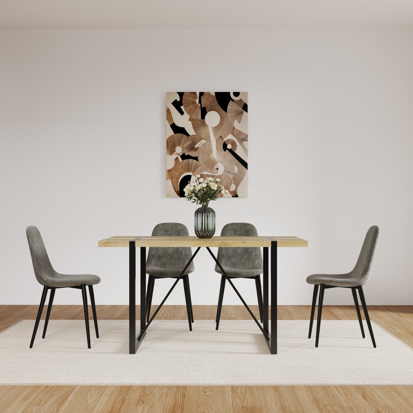 Dining Chairs Set of 4 with Linen Fabric Upholstered Seat and Black Metal Legs