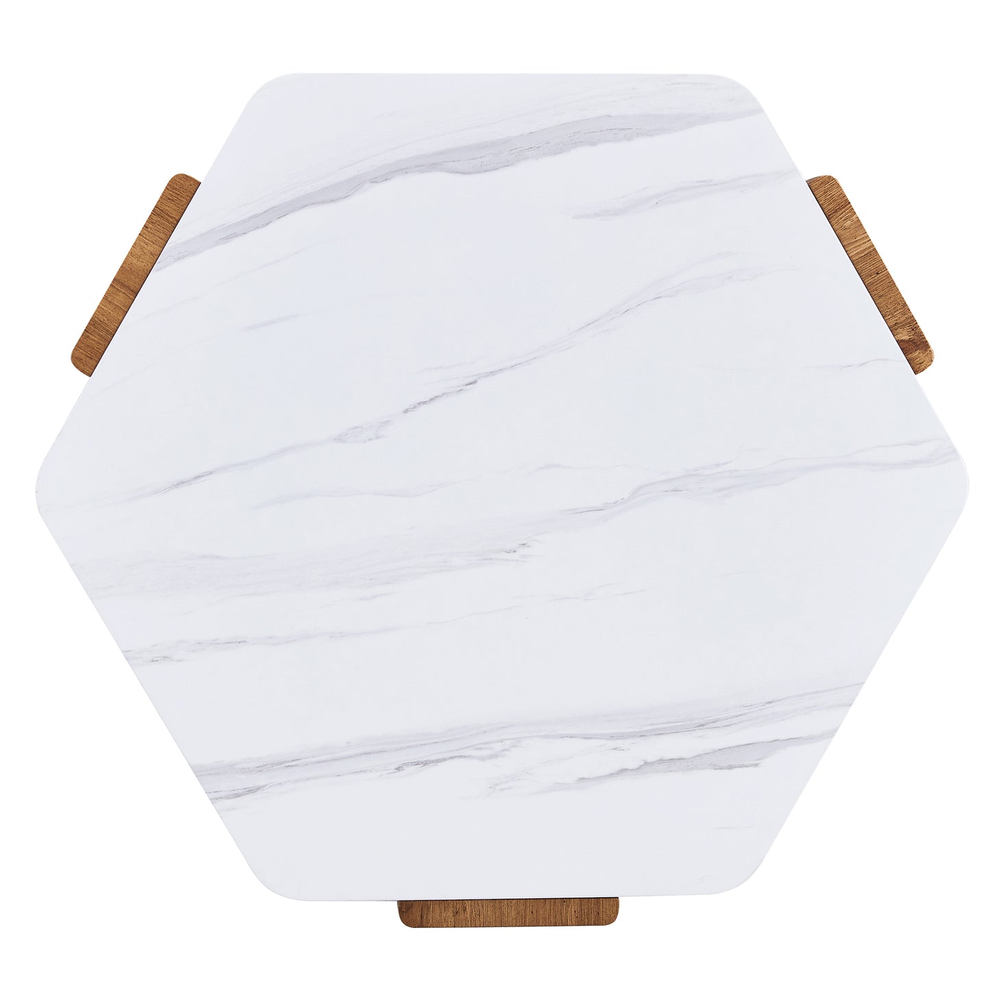 Modern Coffee Table with White Faux Marble Tabletop and Wooden Toned Legs