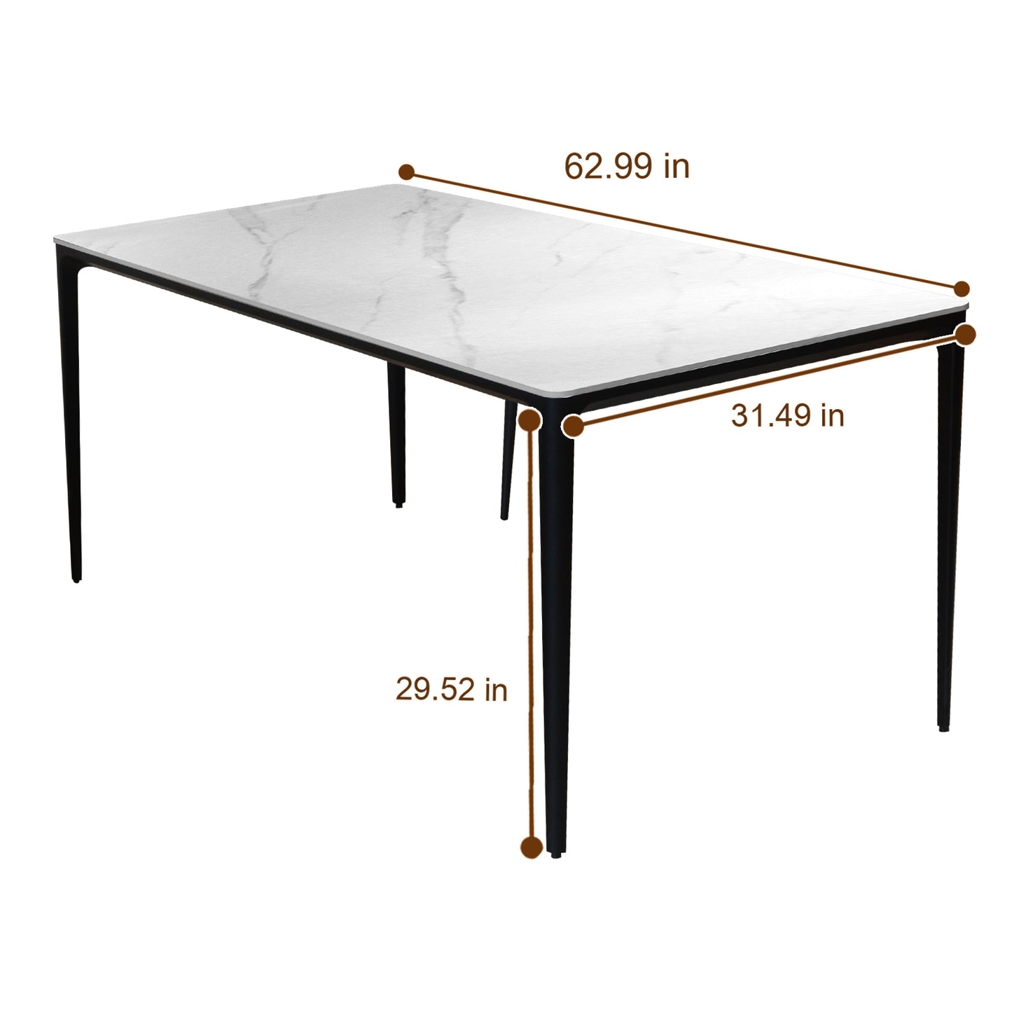 63" Dining Table with Aluminum Alloy Legs Table for 6