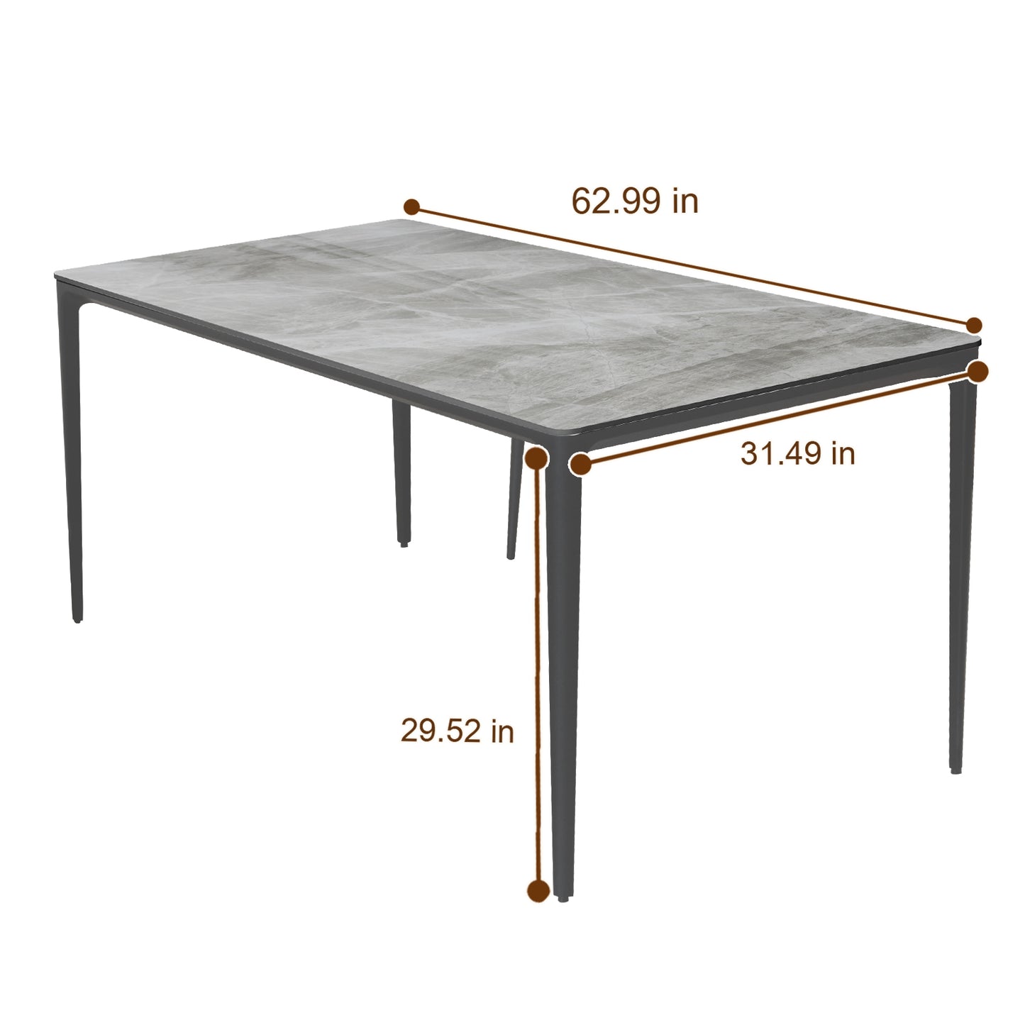 63" Dining Table with Aluminum Alloy Legs Table for 6