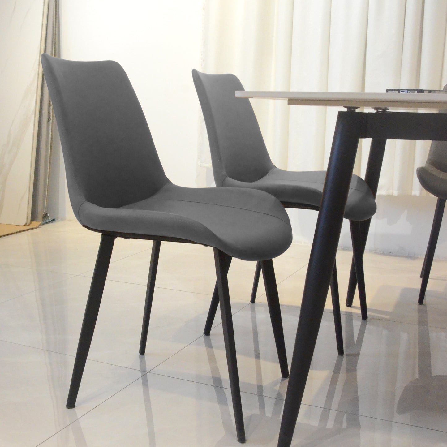 Dining Chairs with Upholstered Seat, PU Leather and Metal Legs