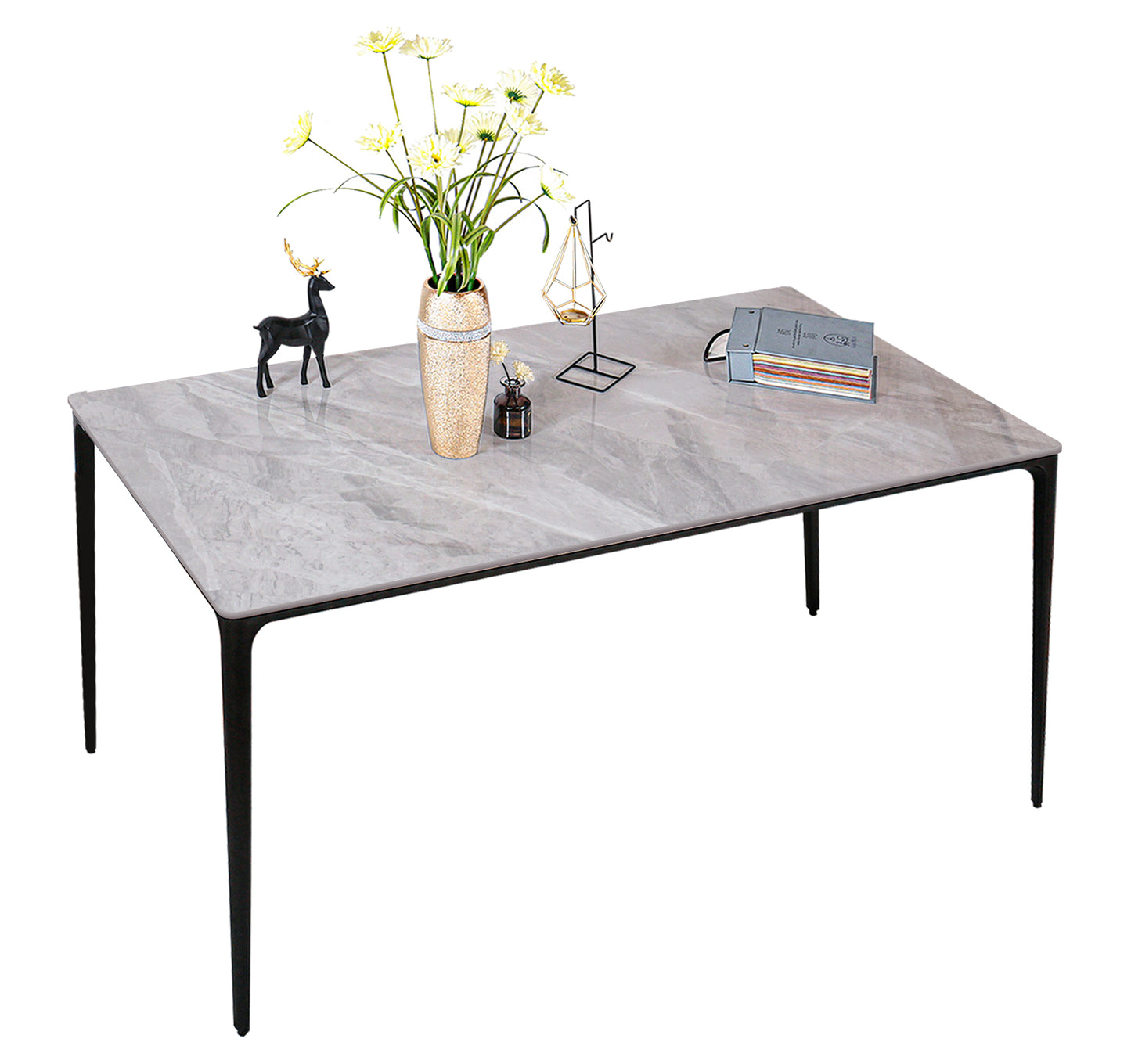 63" Dining Table with Aluminum Alloy Legs Table for 6